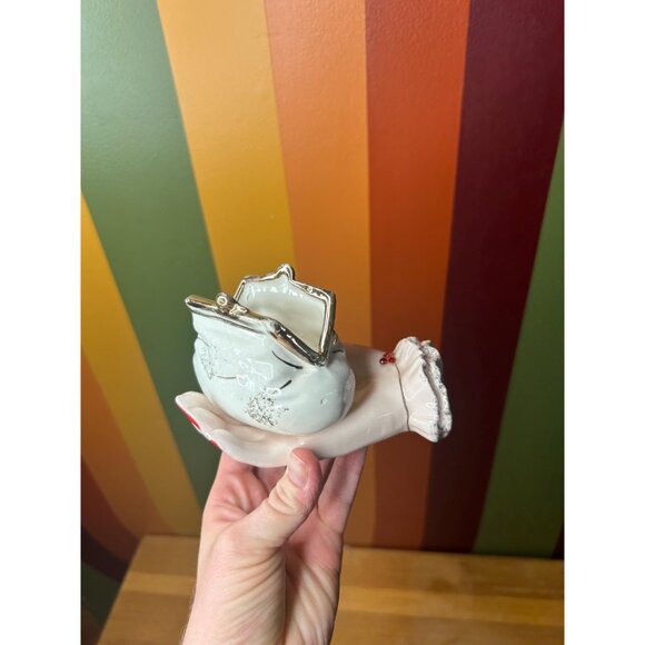 Bone China hand catch all flowers trinket dish vintage coin bag purse - Picture 3 of 8